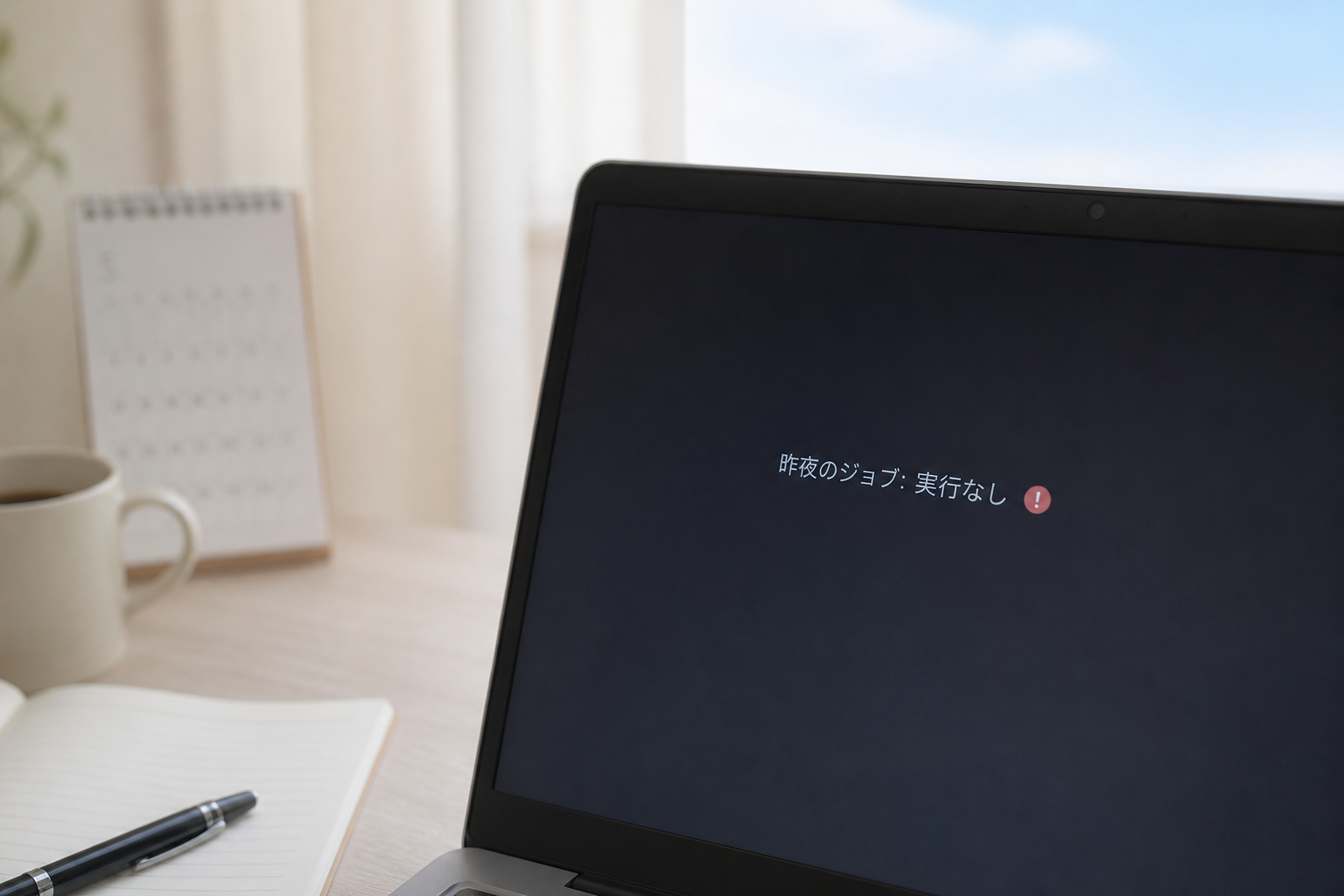 翌朝、仕組みが動いていなかったことに気づく画面のマクロ接写