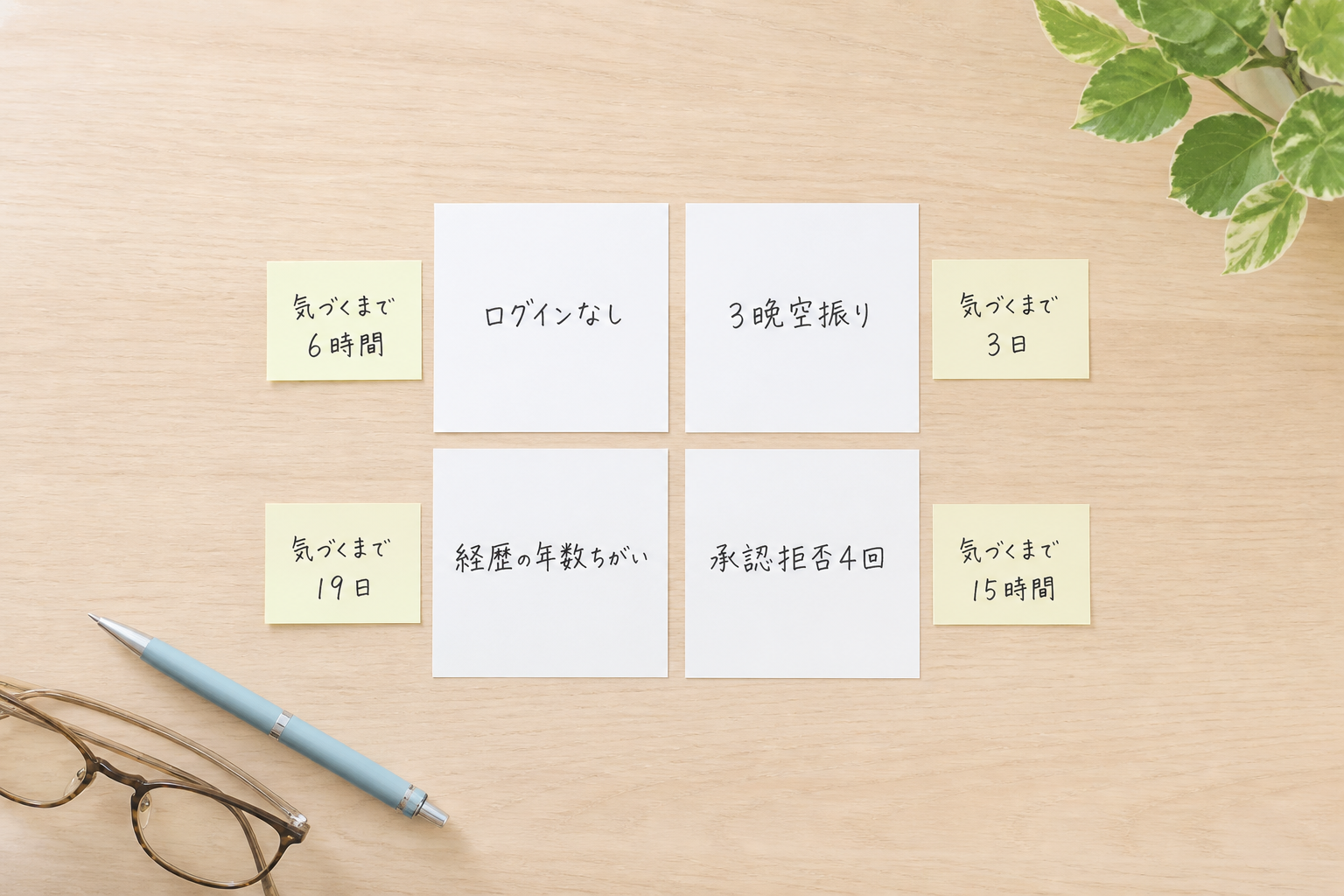この期間に起きた4件の失敗と、気づくまでにかかった時間の俯瞰