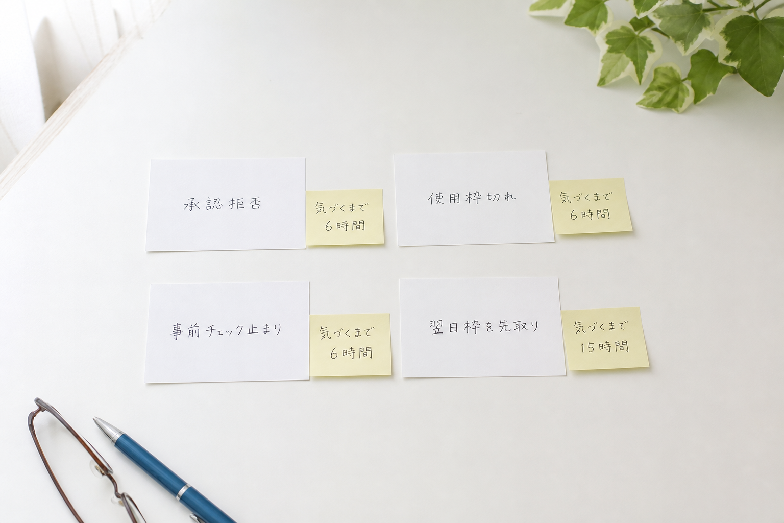 この期間に起きた4件の壊れ方と、気づくまでにかかった時間の俯瞰