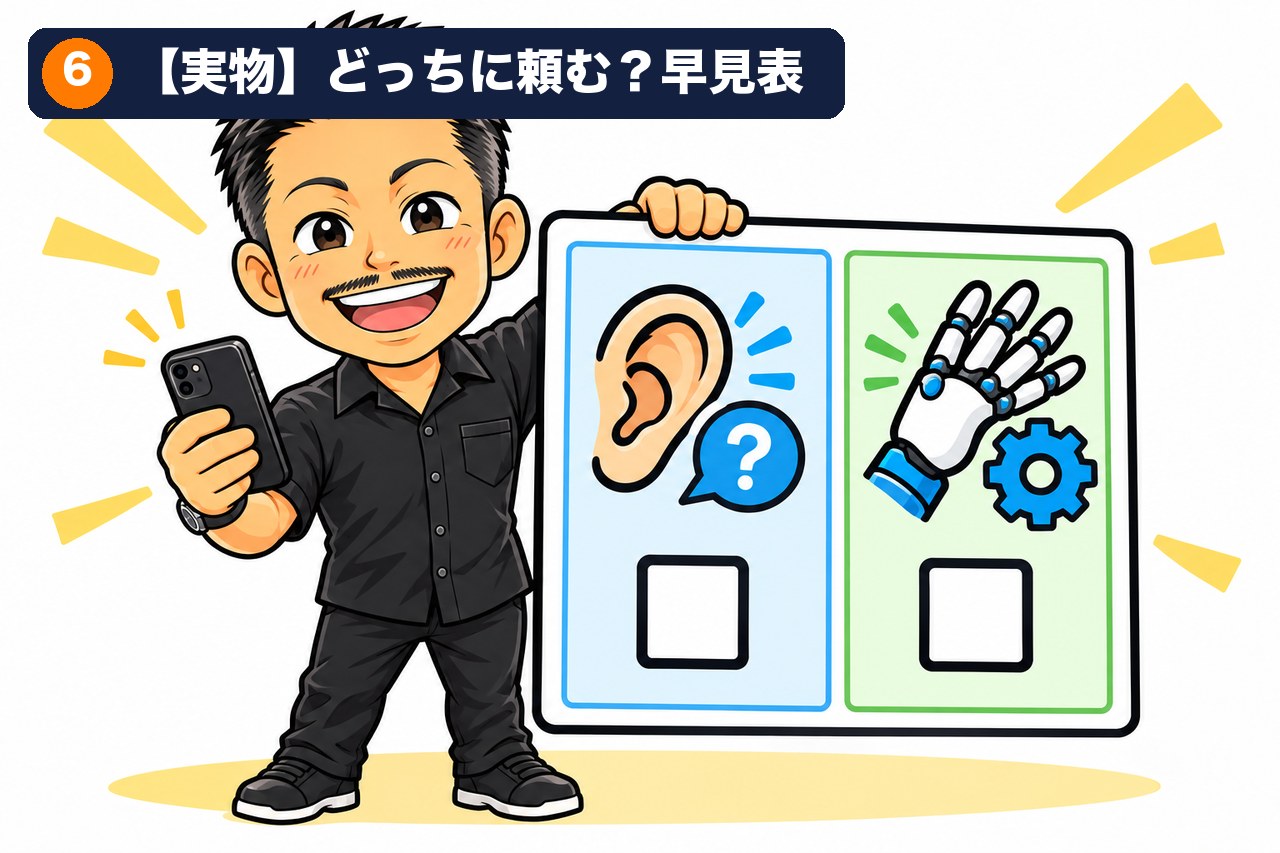 【実物】「チャットとエージェント、どっちに頼む？」早見表