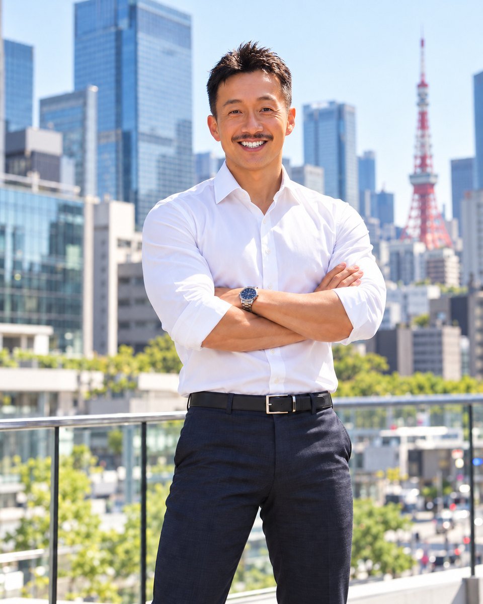 御縁 代表 石本政晴（東京の屋上にて）