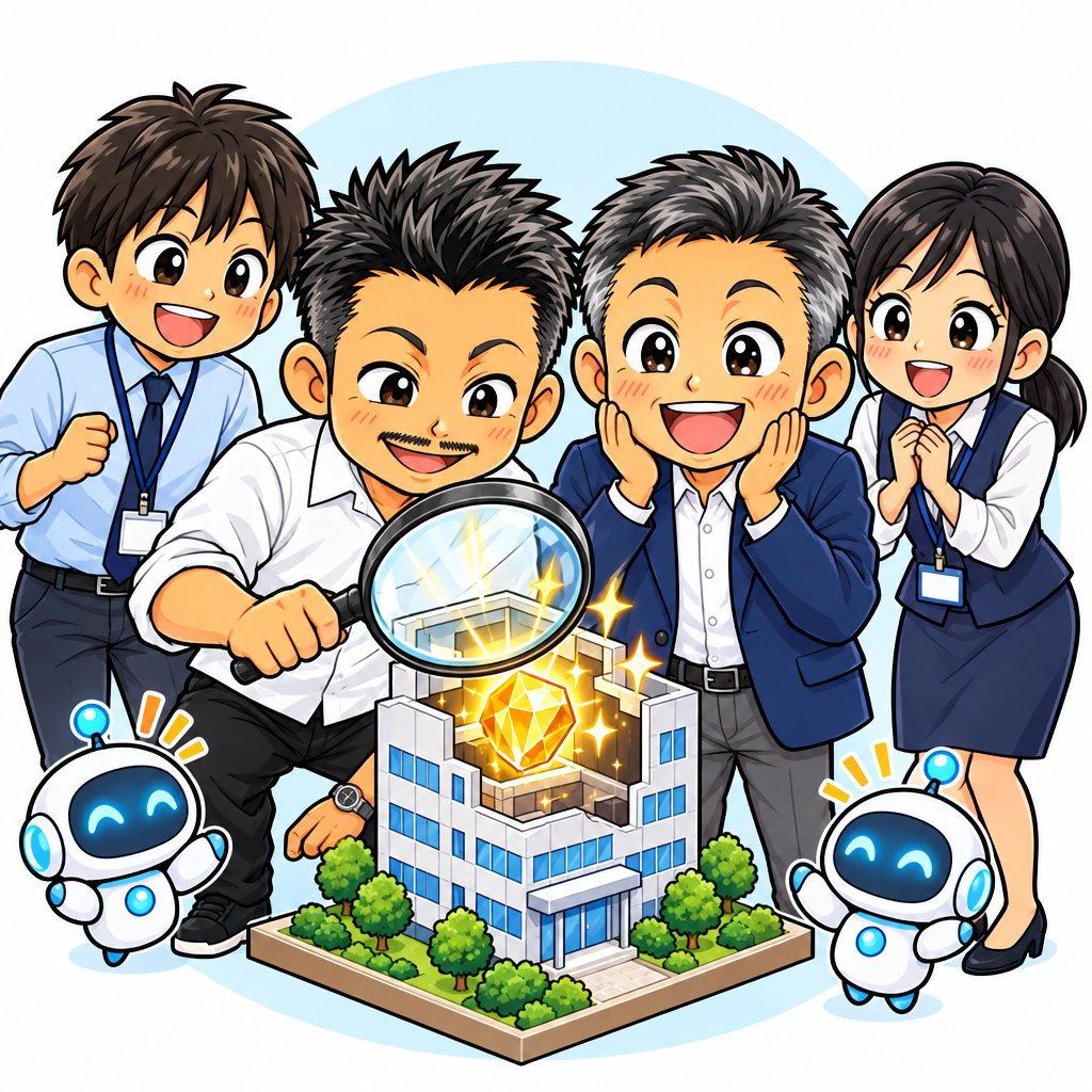 会社に眠る強みを見つけるイラスト