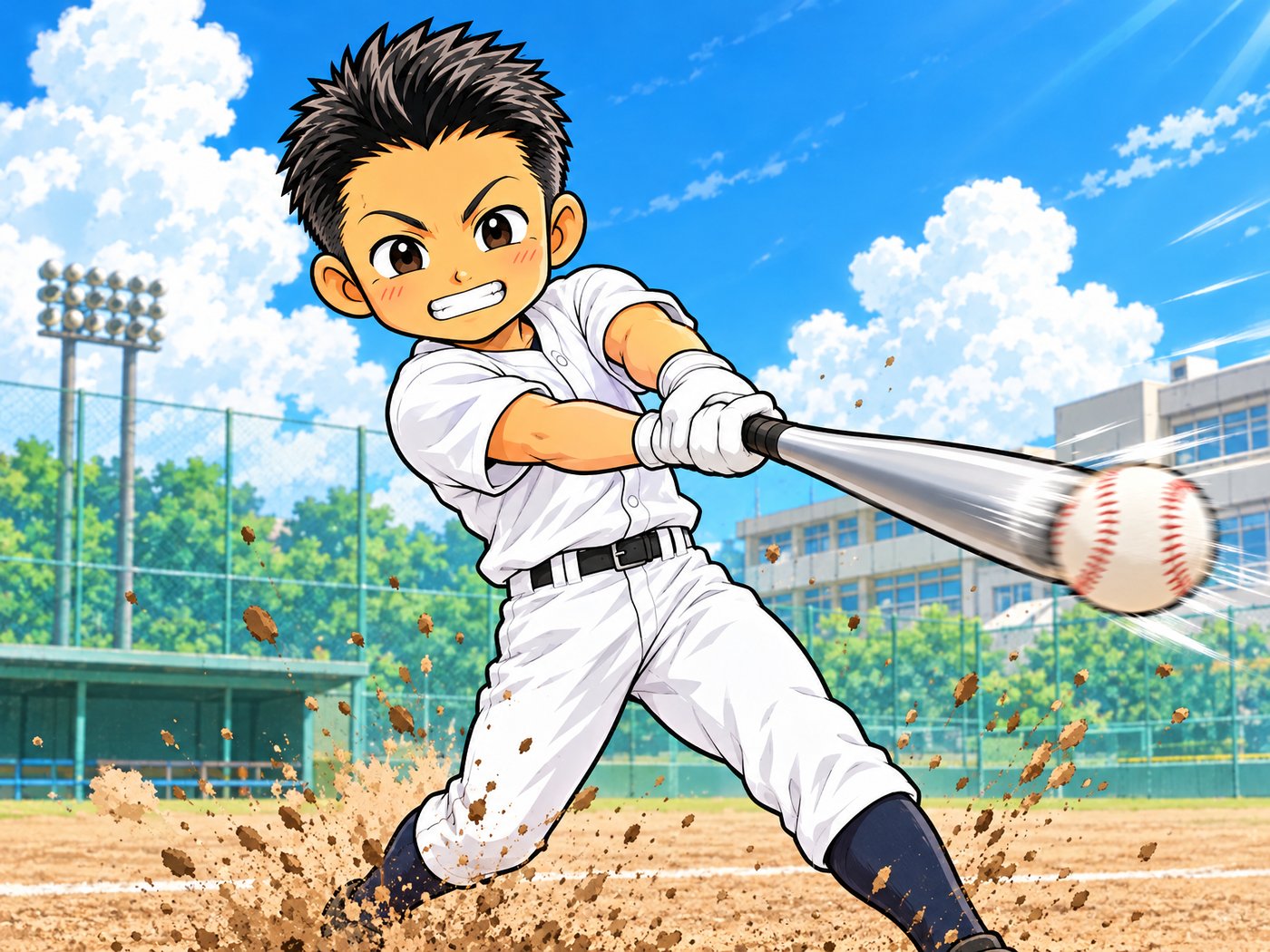 日本文理高校で野球に打ち込む高校時代の石本のイラスト