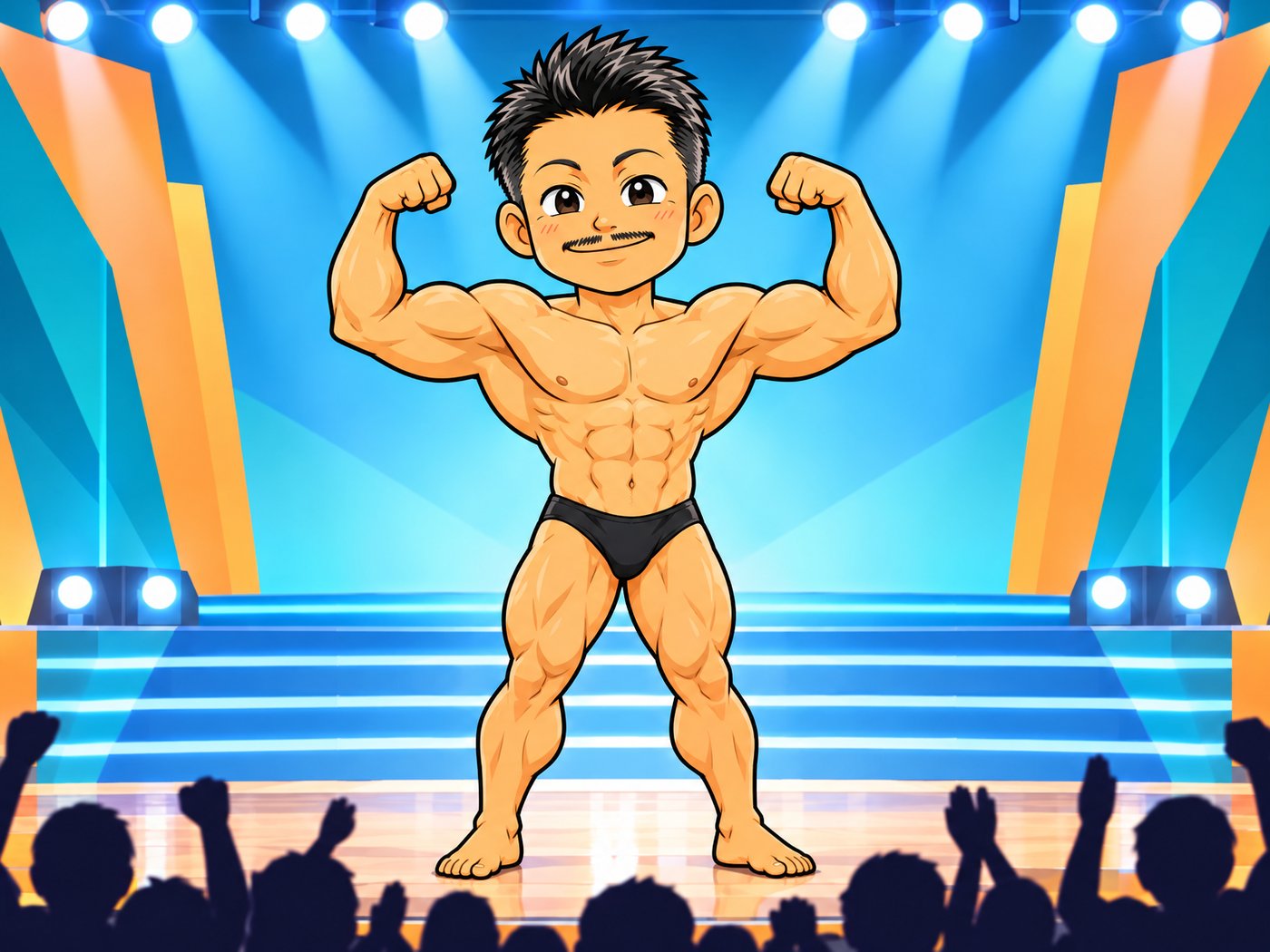 40歳でベストボディ・ジャパンのステージに立つ石本のイラスト