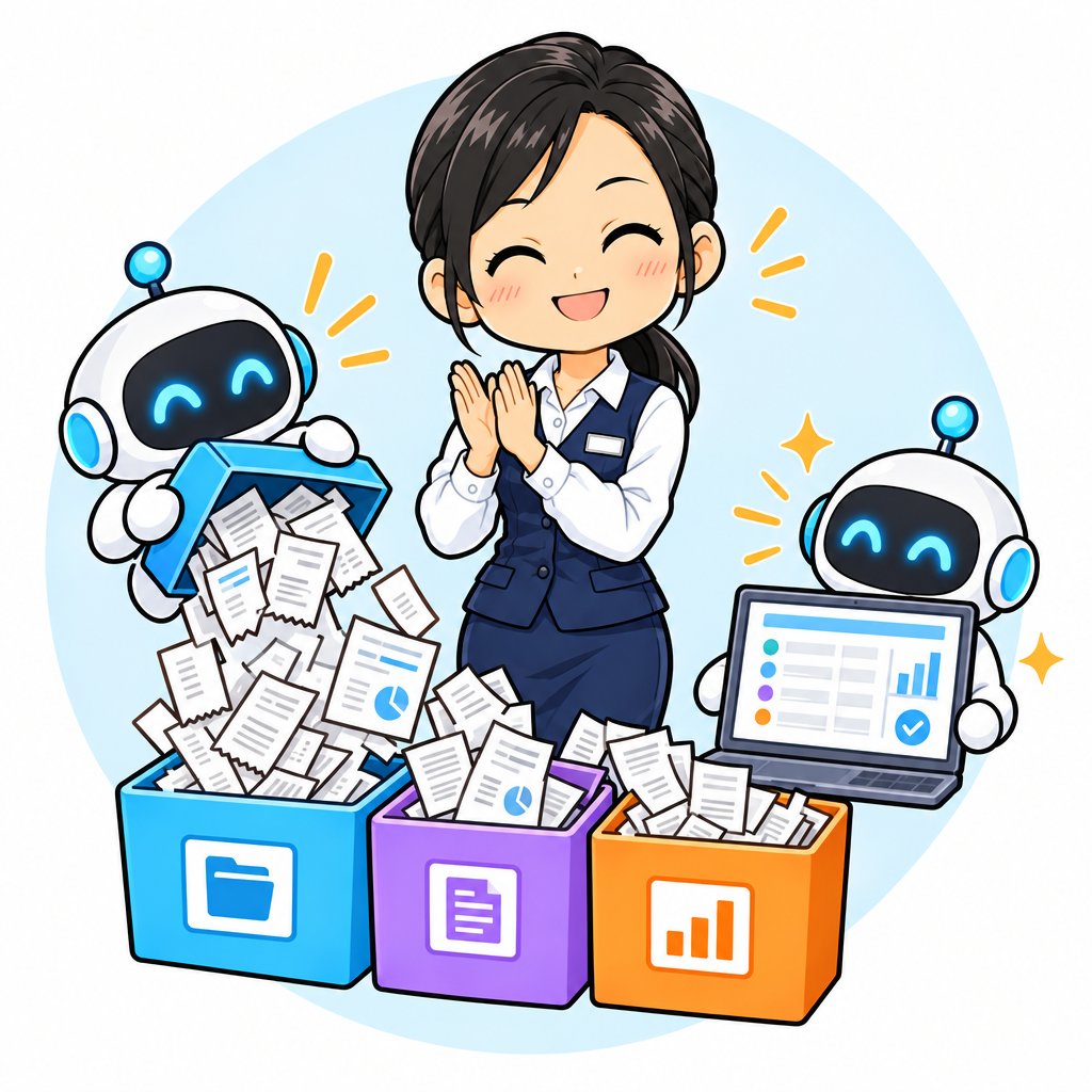 書類をAIで整理するイラスト