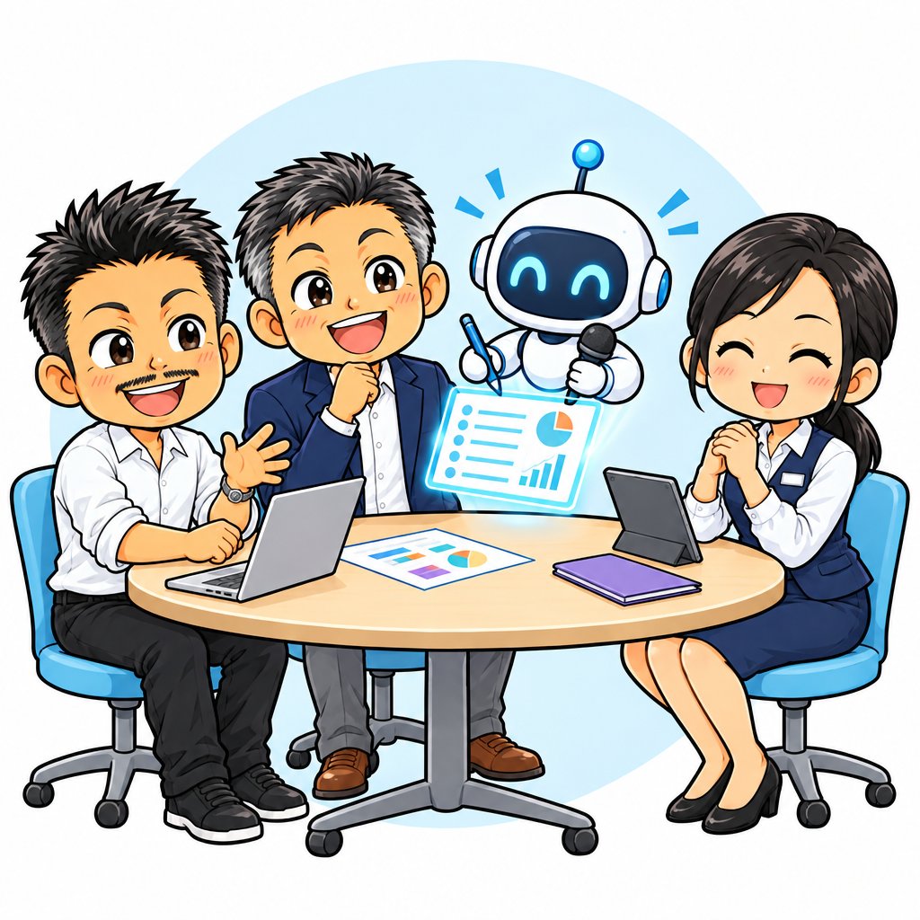 会議の議事録をAIが書くイラスト