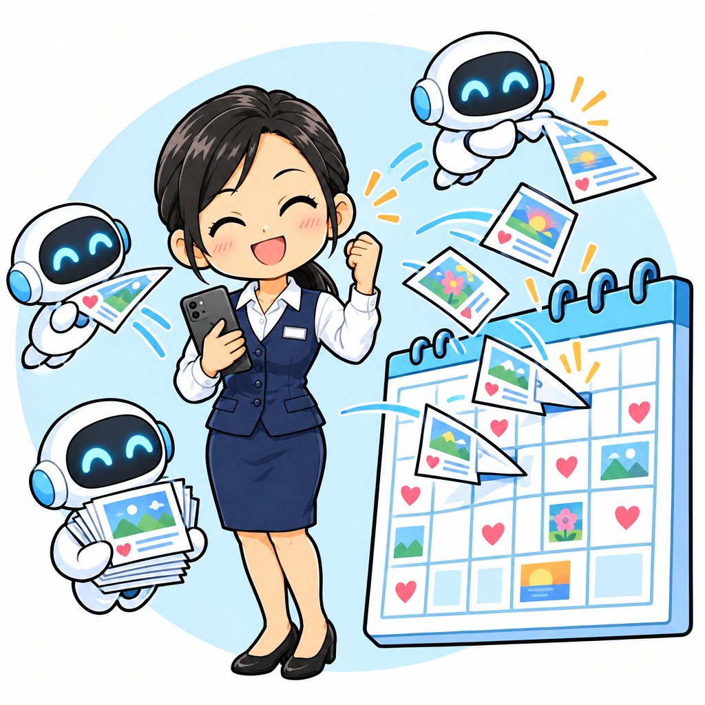 SNS投稿を自動で予約するイラスト