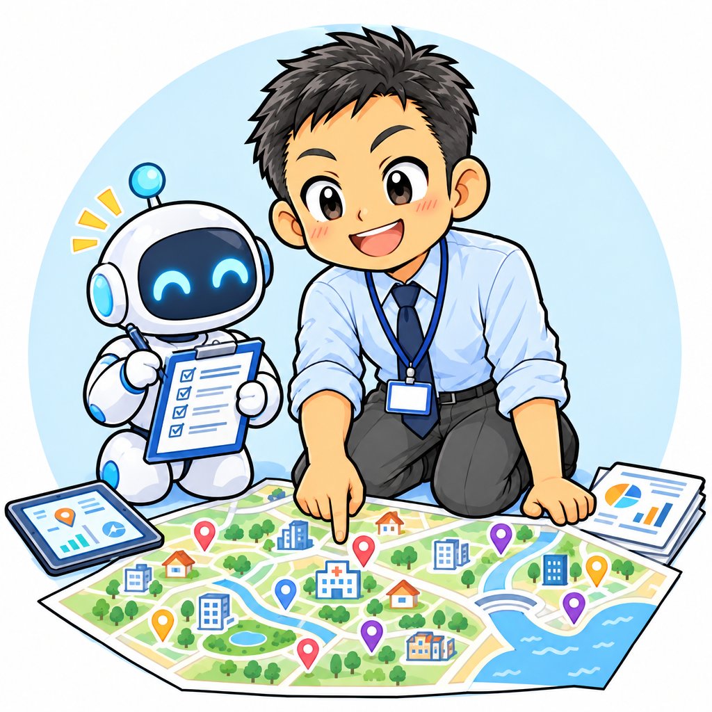 地図から営業リストを作るイラスト