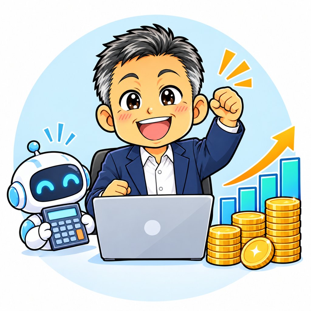 売上と利益のグラフを見る社長のイラスト