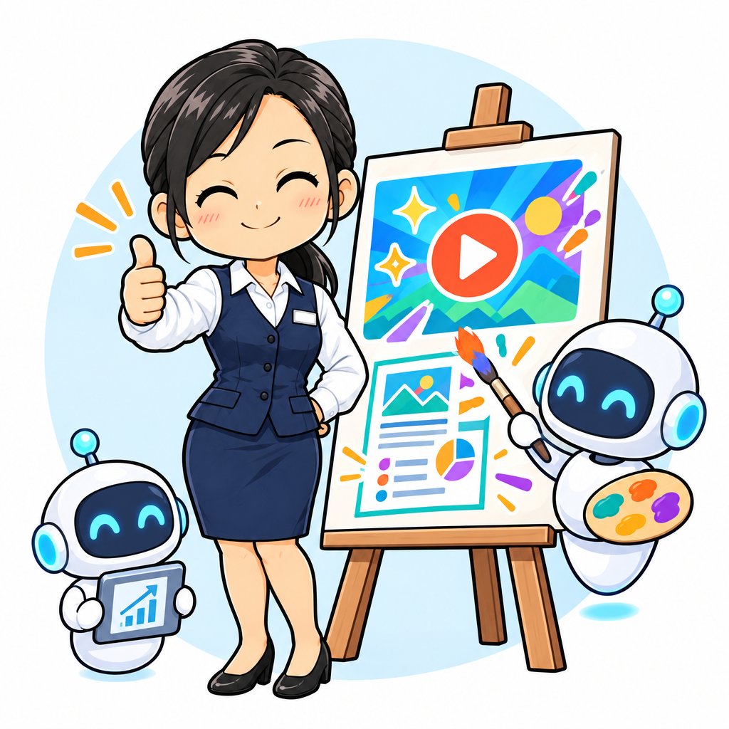 サムネイルとチラシを描くイラスト