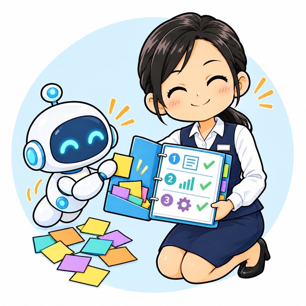 社内書類をまとめるイラスト