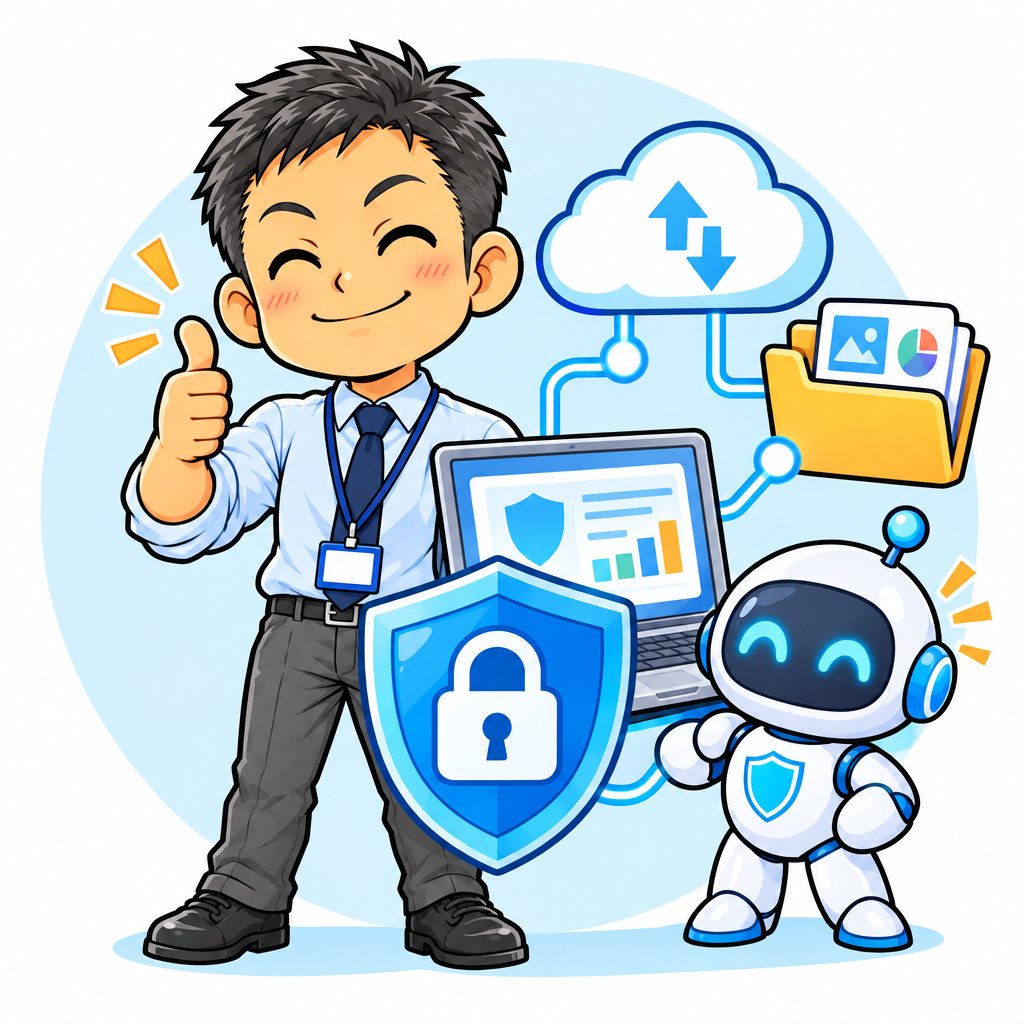 パソコンとデータを守るイラスト