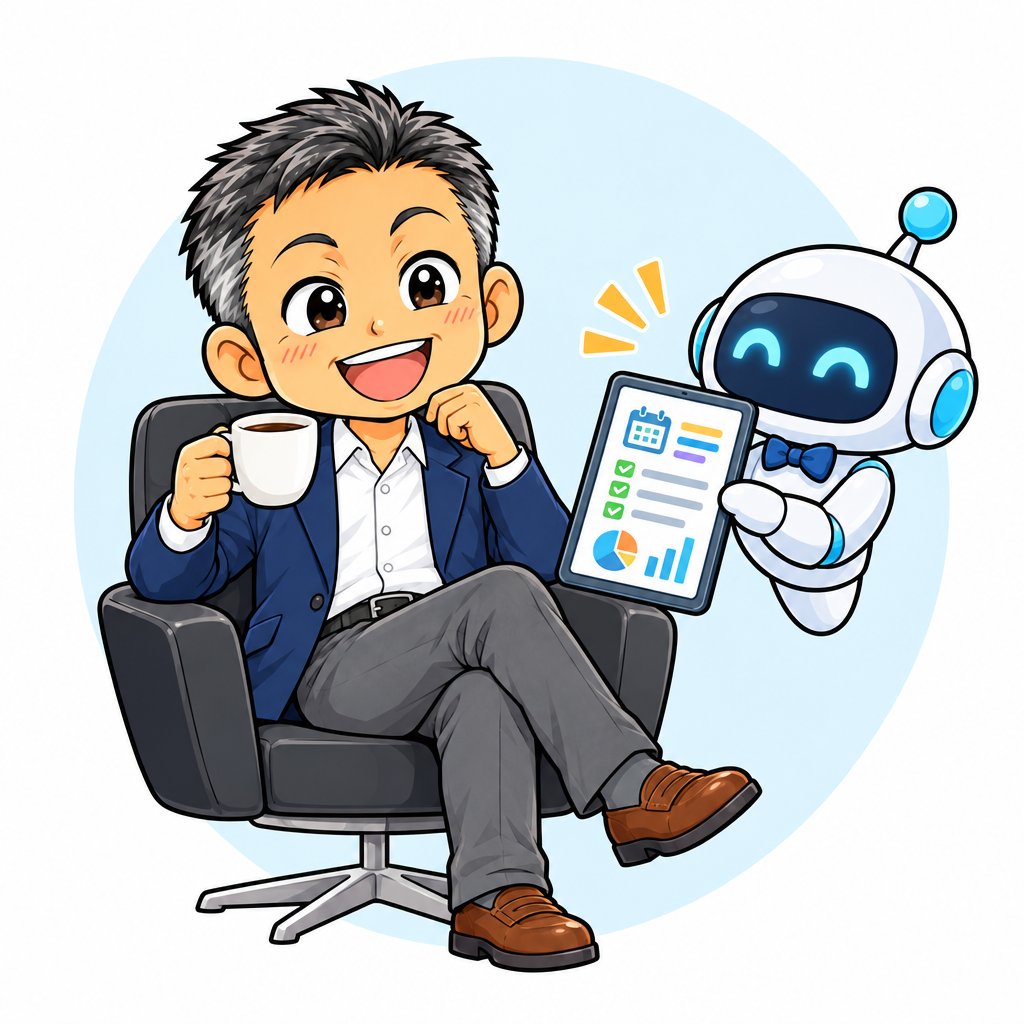 AI秘書が社長の予定を整理するイラスト