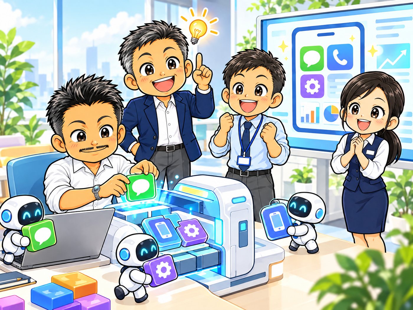 AIエージェントでアプリを開発するイラスト