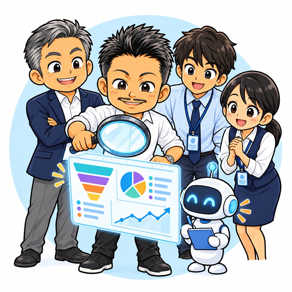 データを分析する石本のイラスト