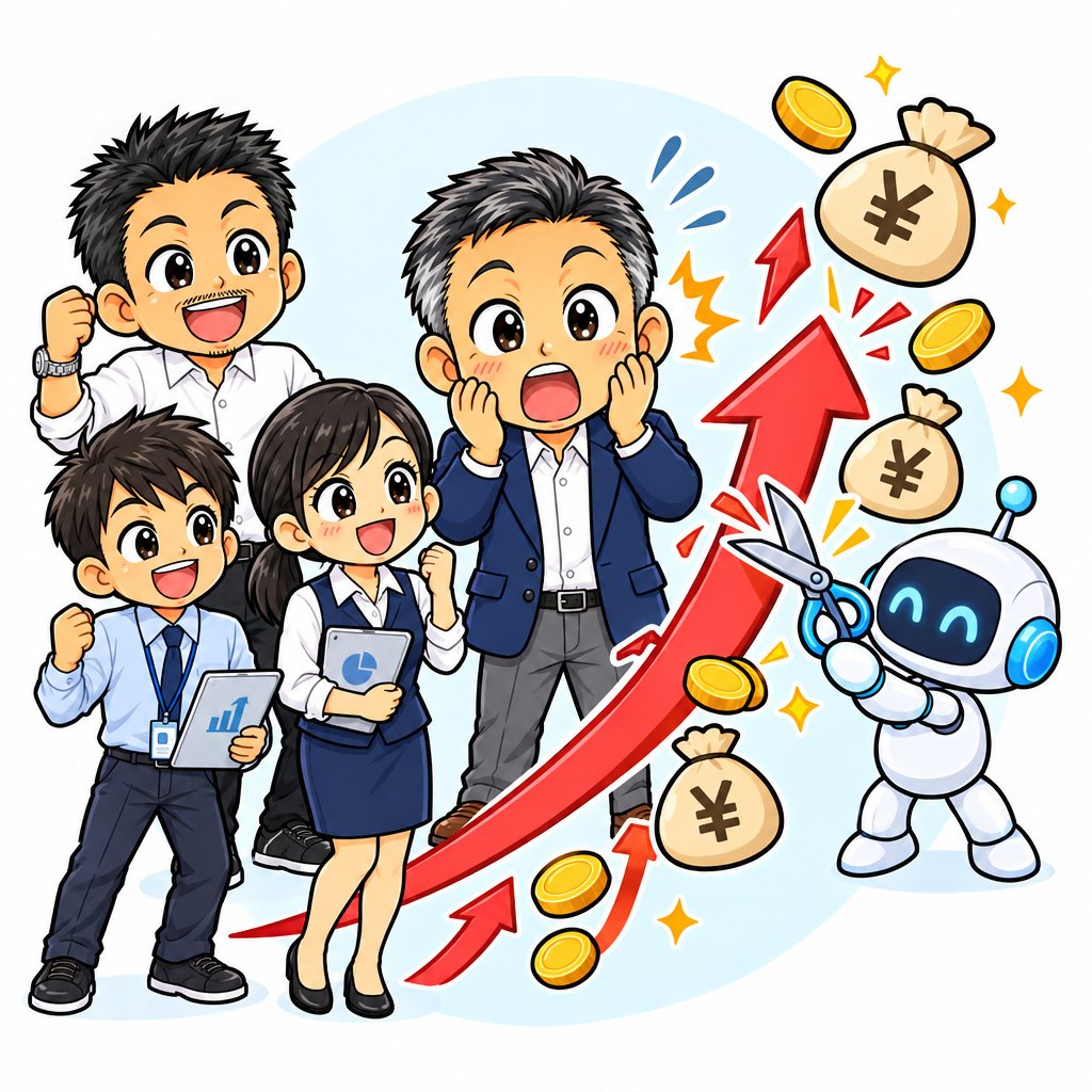 上がり続けるコストに驚く社長のイラスト