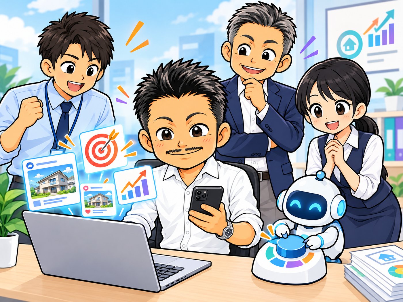 SNS広告を分析するイラスト