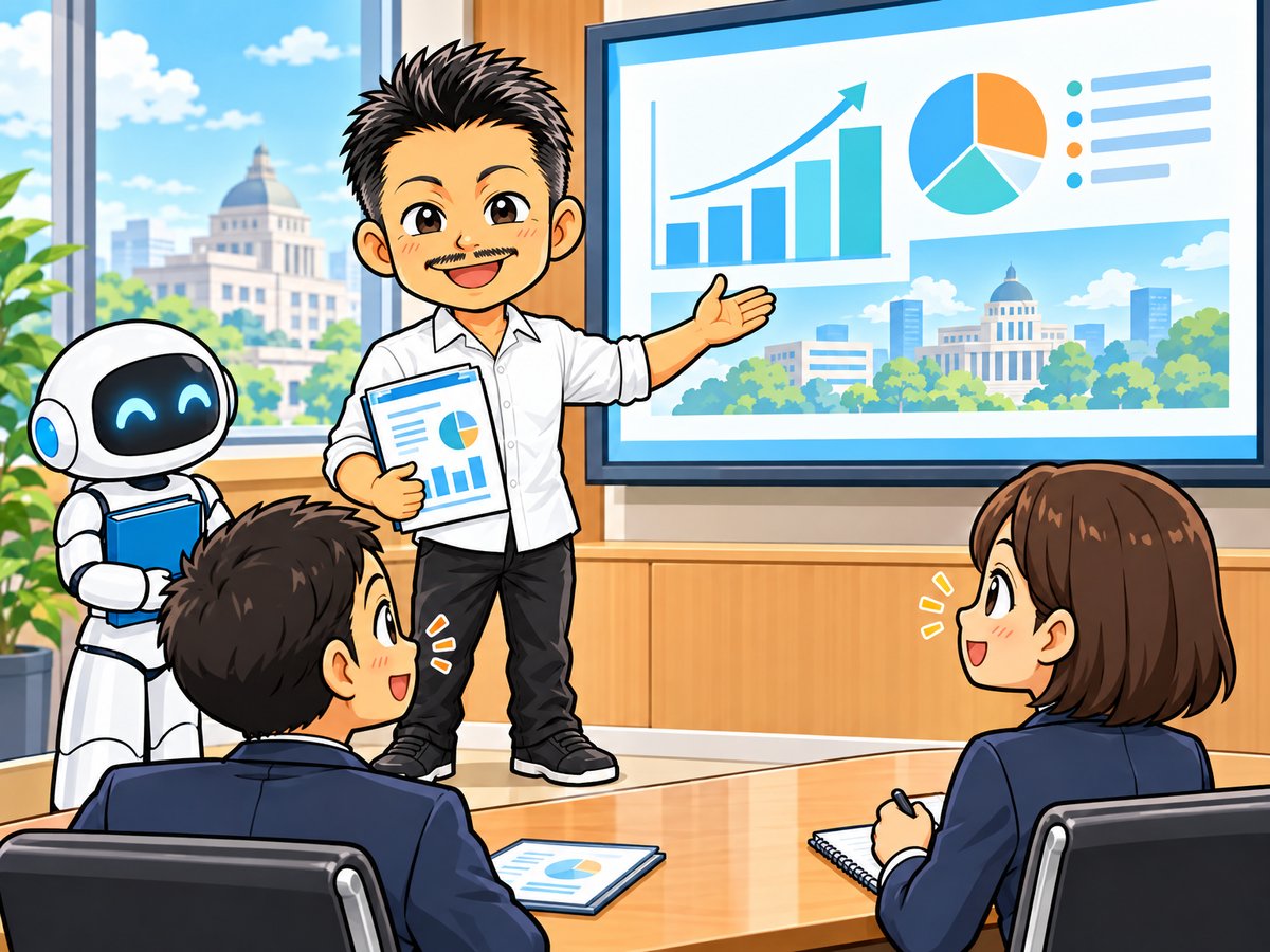行政に提案資料を説明するイラスト