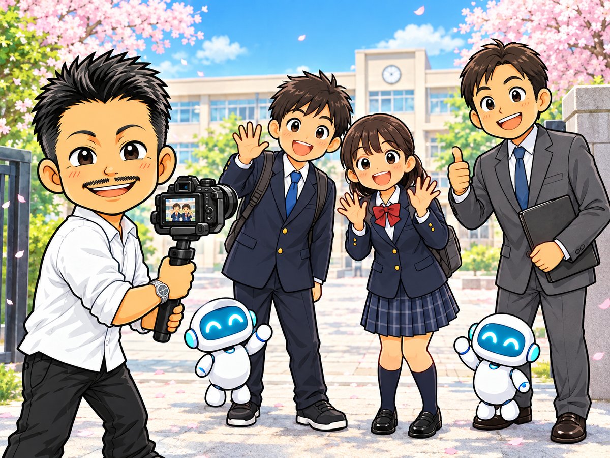 学校行事を撮影するイラスト